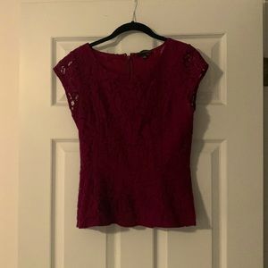 The Limited Lace Cap Sleeve Berry Colored Peplum Top Size Sm